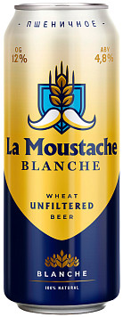 Пиво La Moustache Blanche светлое пастер.нефильтр.ж/б 0,45 л